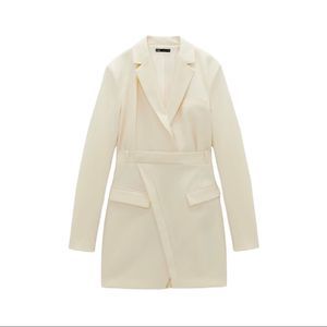 Zara Lapel Collar Blazer Cream Dress